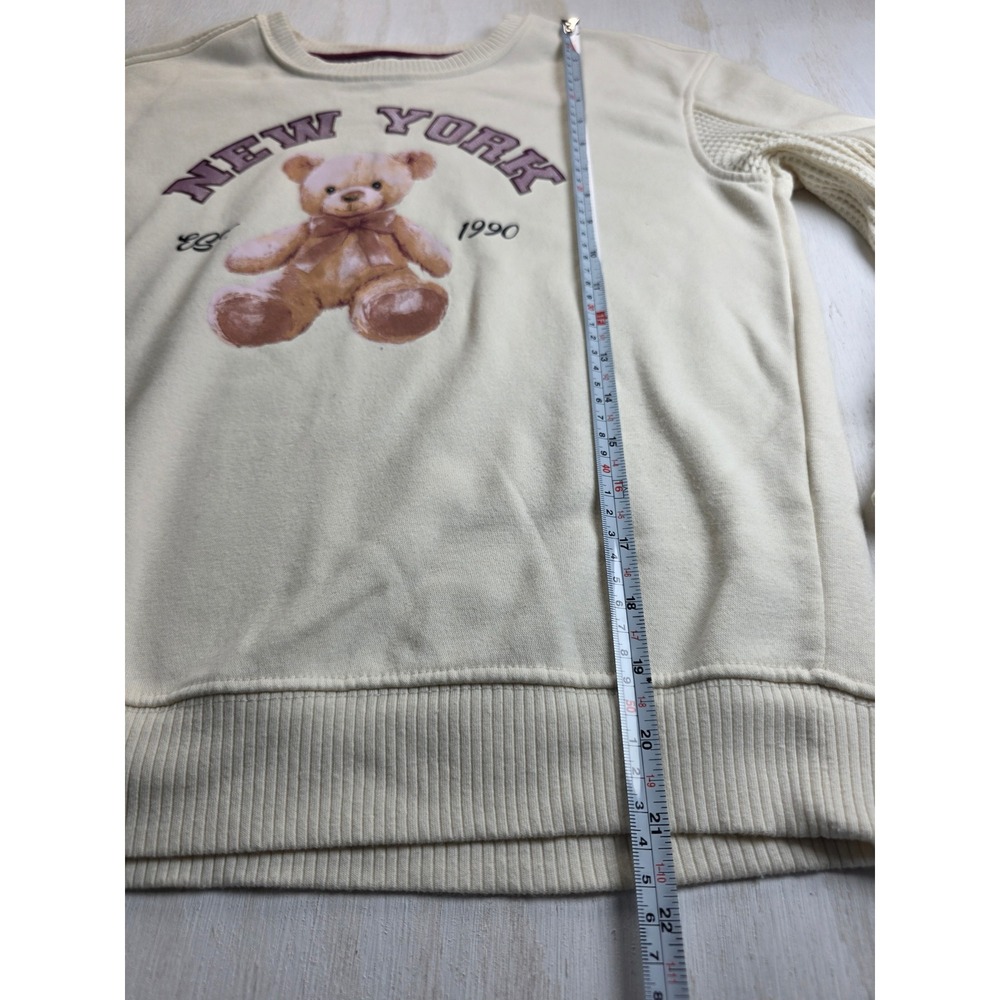 Colorful Planet Kids New York Teddy Bear Sweatshirt Cream Waffle Sleeve L 12 - Picture 5 of 6